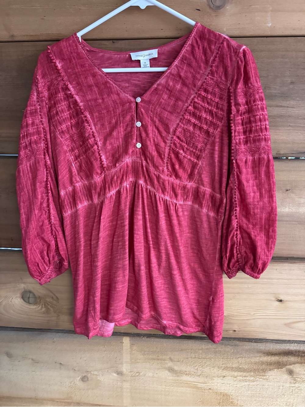 Vintage America Rose-Red Textured V-Neck Blouse
